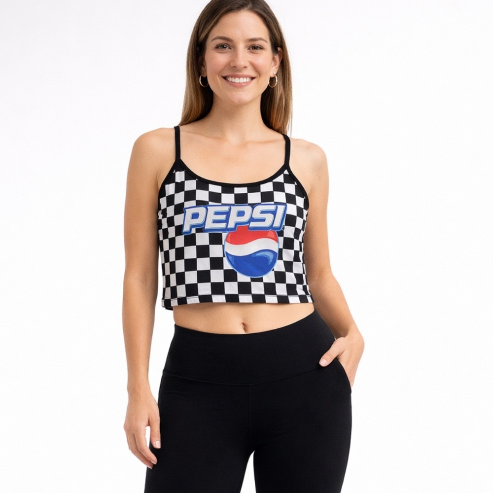 Pepsi Logo Checkered Croptop Festival Summer Vacation Spring
